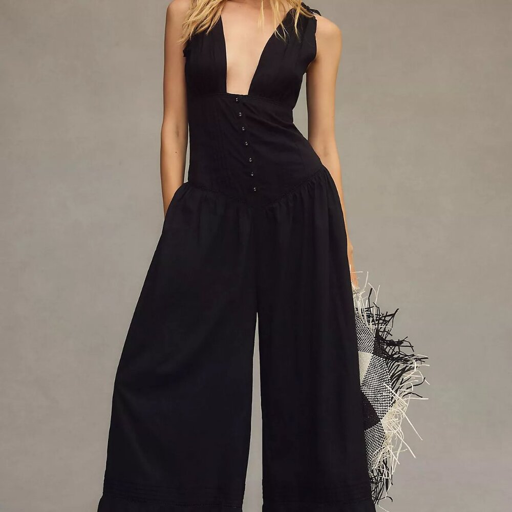 Anthropologie soft cotton jumpsuit with lace hem